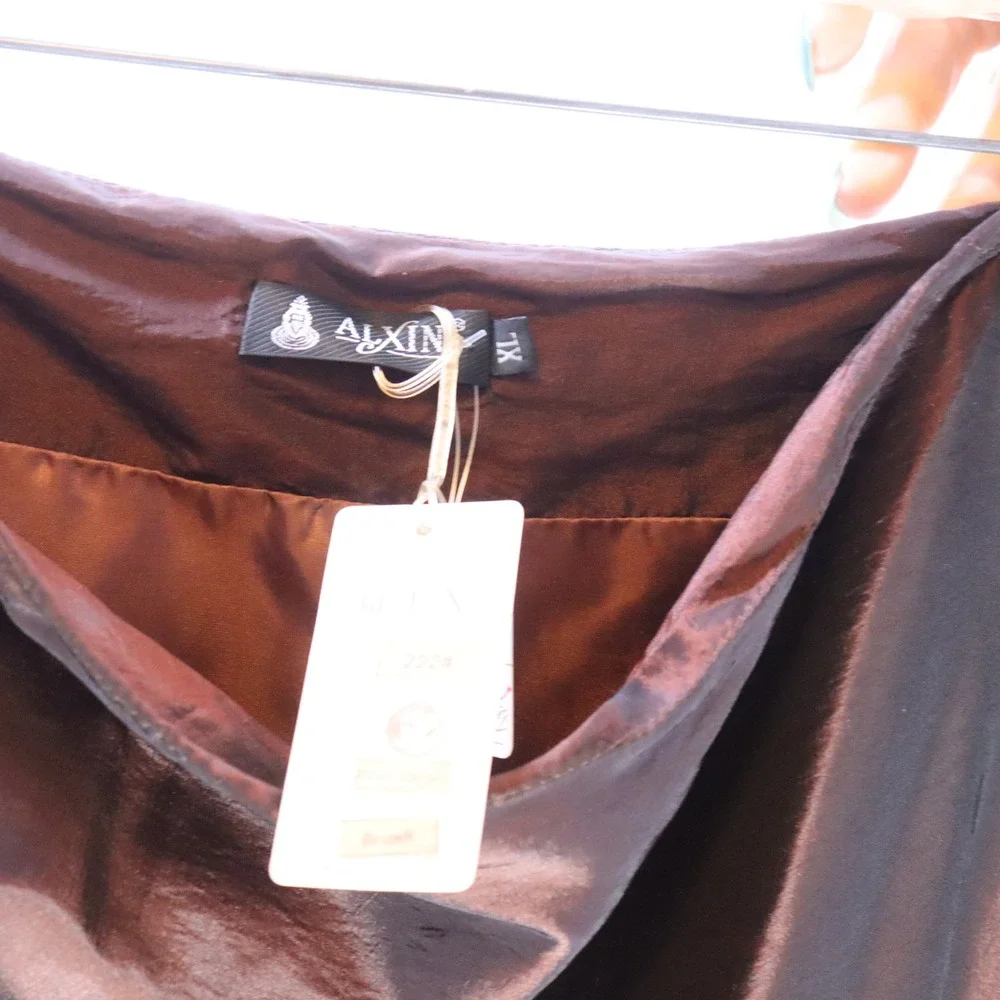 ALXIN Tiered Ruffle Skirt XL Brown‎ Womens Taffeta Sequin Formal